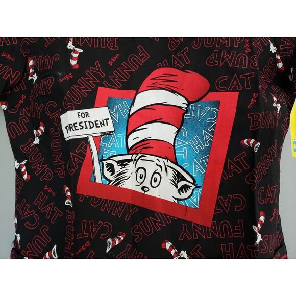 NEW SIZE XS Cat In The Hat DR SEUSS MEDICAL SCRUB TOP PRESIDENT TRUMP HARIS FUN - Picture 3 of 7